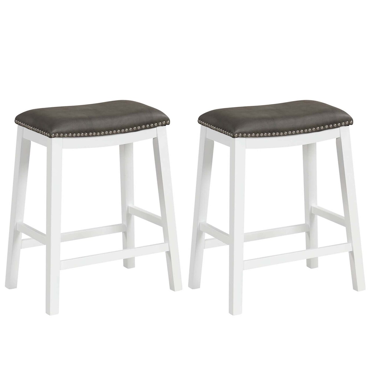 Costway 26-Inch Bar Stool Set of 2 Counter Height Saddle Stools with Upholstered Seat Brown/Black/Gray